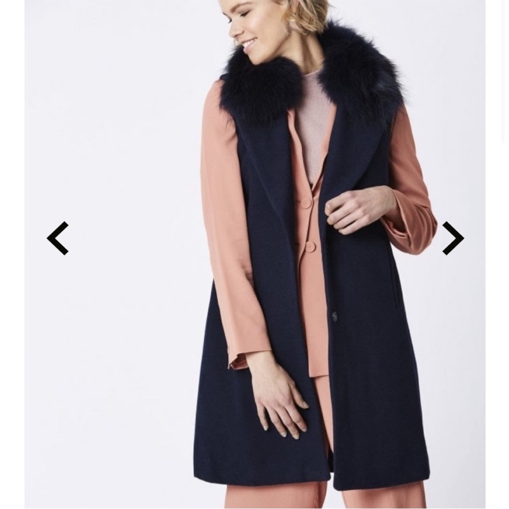 Talbots Sleeveless Duster Cardigan Faux Fur Collar XS